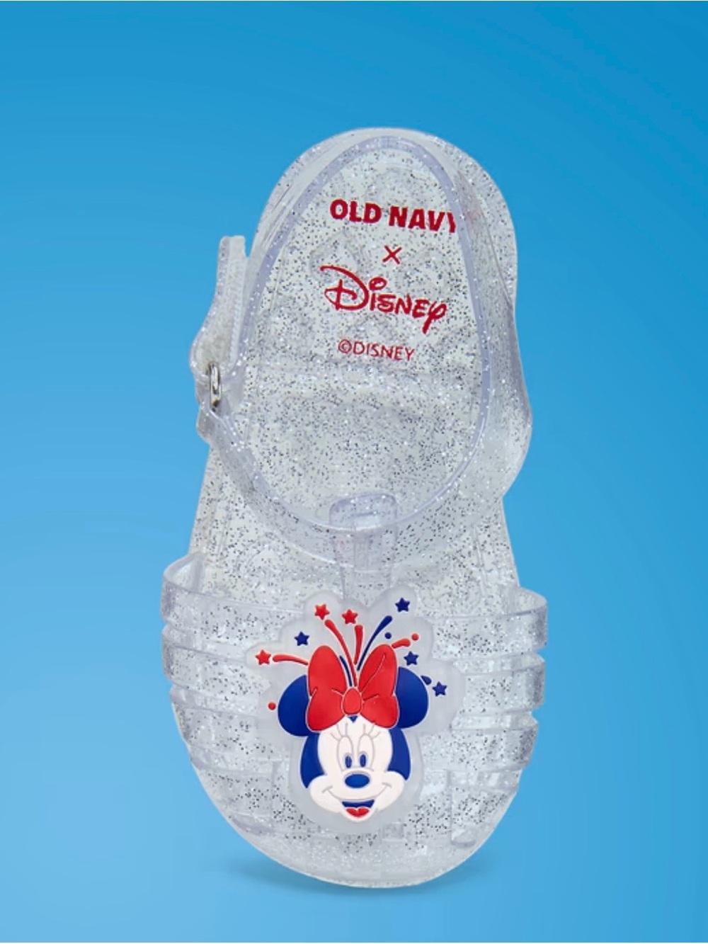 NWT Baby 6/12 month Clear Glitter Minnie Jelly Sandals - White/Red/Blue